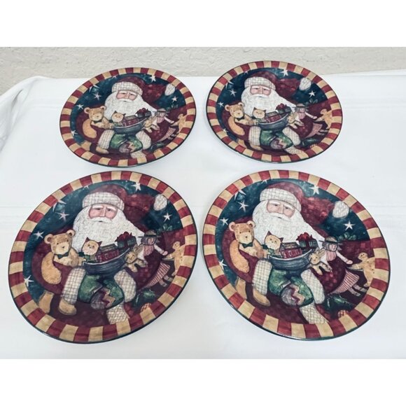 4 Salad Dessert Plates Father Christmas CERTIFIED International by Susan Winget - Picture 1 of 6